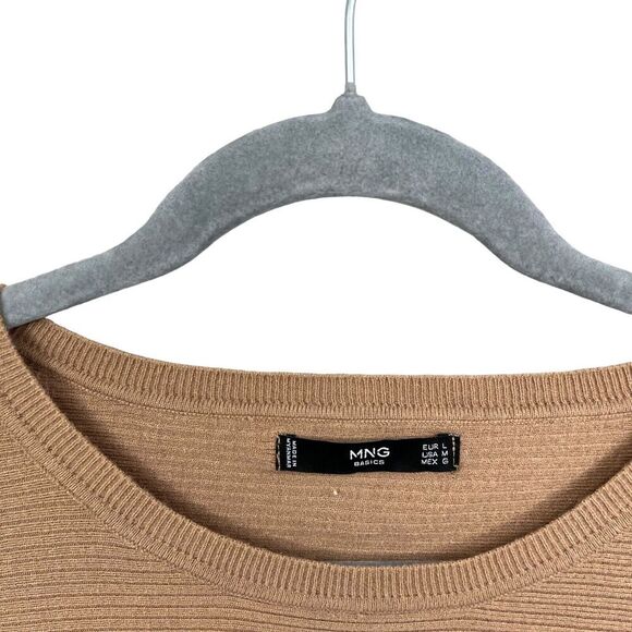 MNG Mango Sweater Round Ribbed Collar Overlap Back Long‎ Sleeve Tan Women Size M - Picture 3 of 5